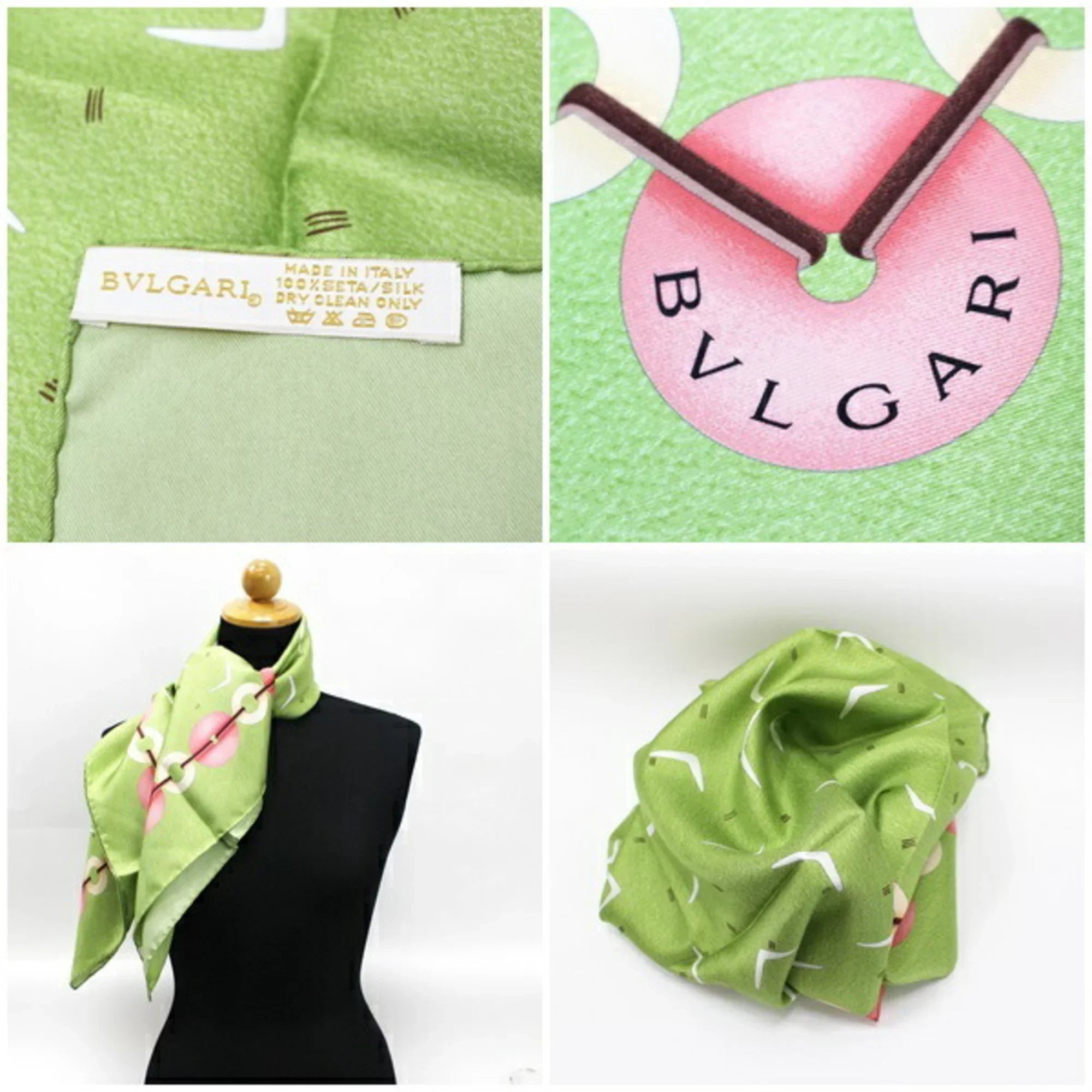 Pre-Owned Bvlgari Sizeilk Sizecarf Muffler Green BVLGARI Women's (Like New)