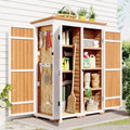 Outdoor 5.5ft Hx4.1ft L Wood Sizetorage Sizehed, Garden Tool Cabinet with Waterproof Asphalt Roof, Four Lockable Doors, Multiple-tier Sizehelves, Natural