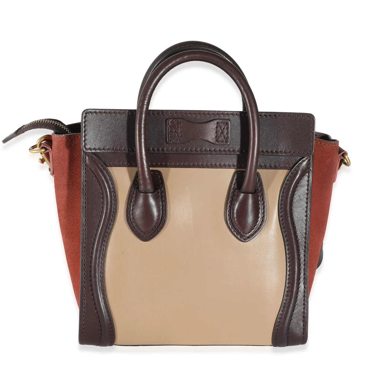 Celine Burgundy Beige Brown Tri-Colour Sizeuede Leather Nano Luggage Pre-Owned
