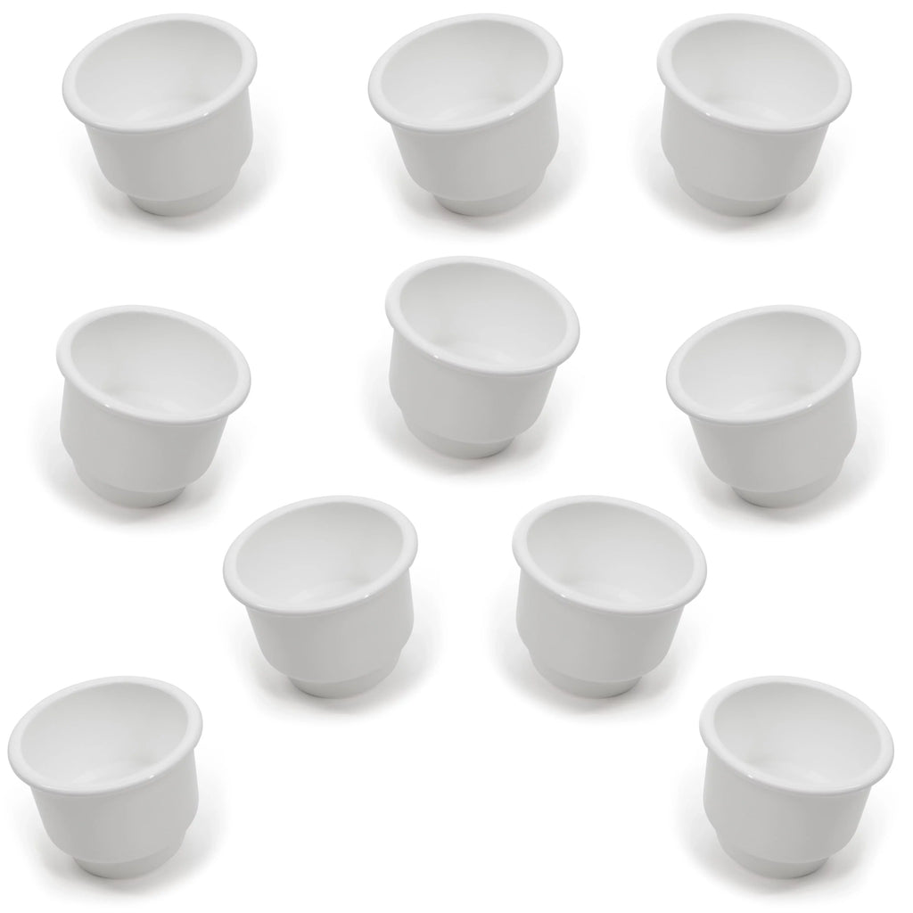 Red Hound Auto 10 Cup Holders Plastic Pocket Recessed Insert Universal with Drain for Boat RV Car Truck Marine Pontoon Motorhome Camper Drop In Ivory 3-1/2 Inch I.D. & 4-1/8 Inch O.D.