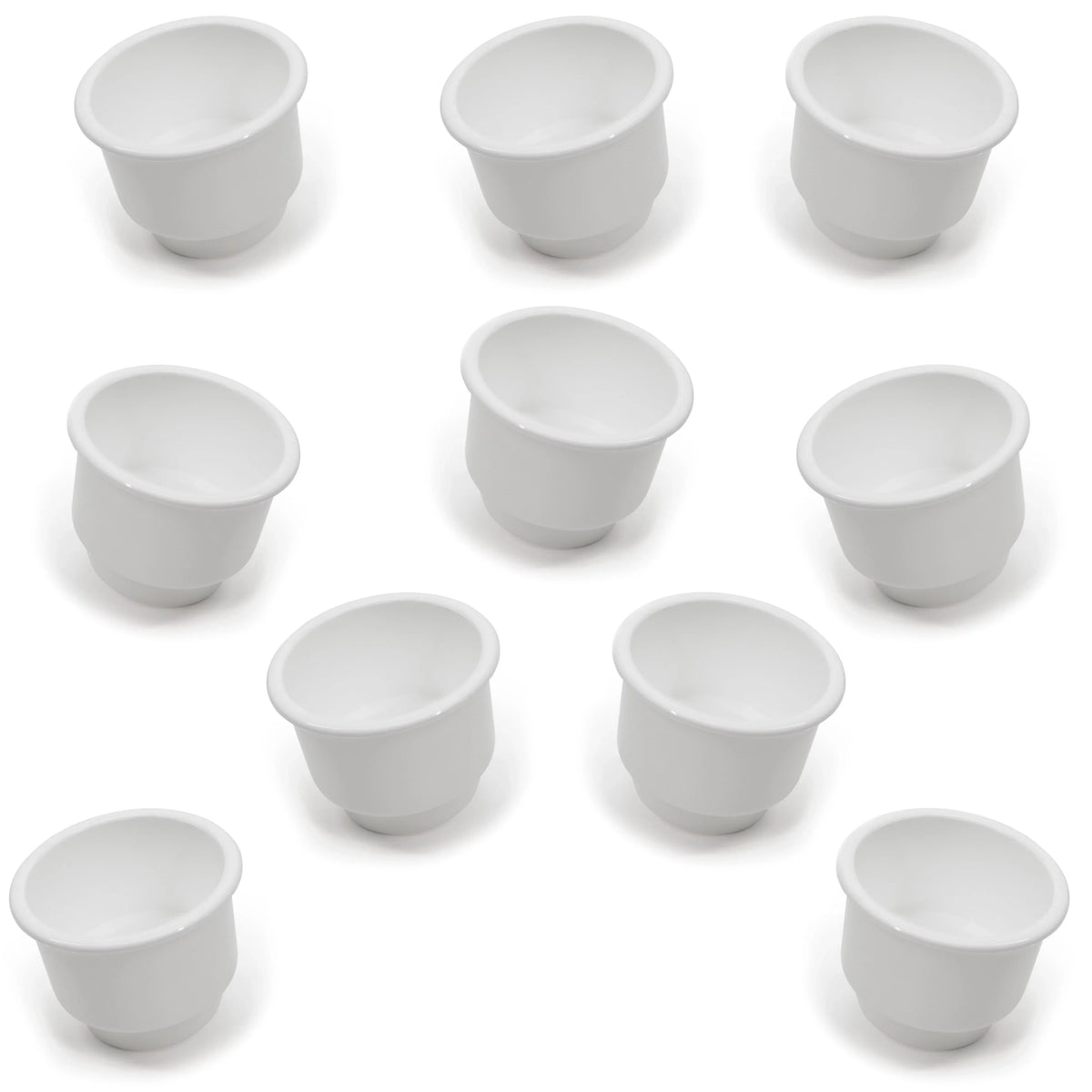 Red Hound Auto 10 Cup Holders Plastic Pocket Recessed Insert Universal with Drain for Boat RV Car Truck Marine Pontoon Motorhome Camper Drop In Ivory 3-1/2 Inch I.D. & 4-1/8 Inch O.D.