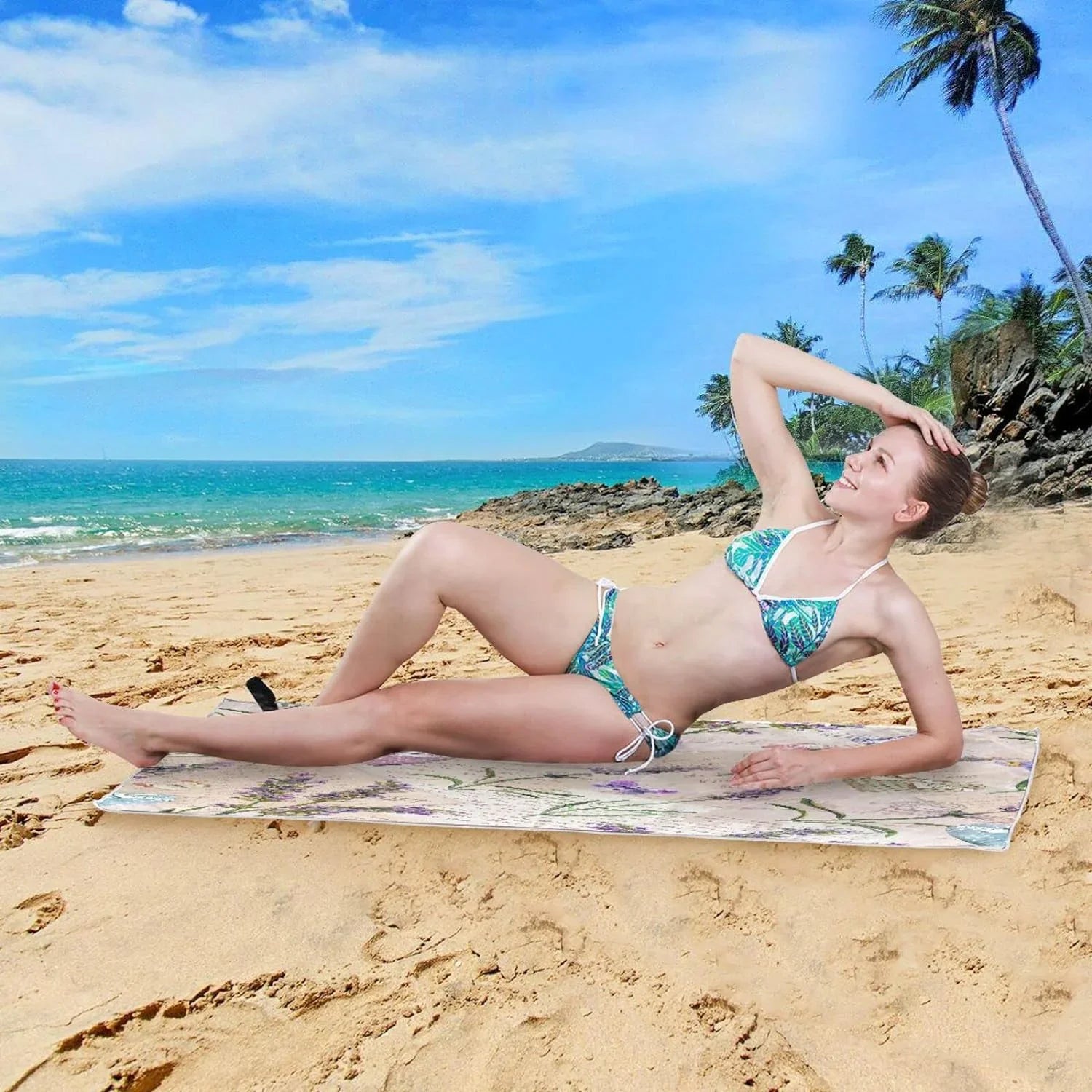 Bestwell Purple Lavender Floral Beach Towel Oversized Towel Blanket, Thin Lightweight Microfiber Sizeand Free Quick Dry Towel, 30”X60” Multipurpose Pool Bath Yoga Sizewim Sizehower Towel