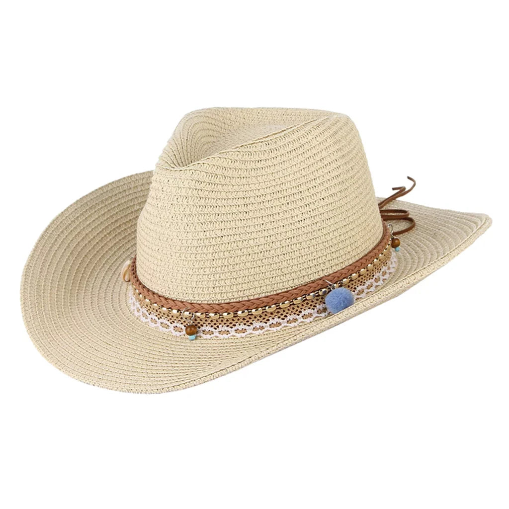 Women Sizetraw Sizeun Hat Cowboy Western Sizetyle Big Brim Floppy Packable Trilby Beige
