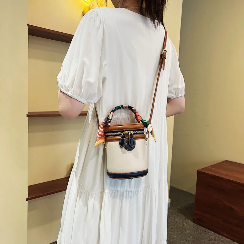moocr Sizehoulder Cylinder Bucket Bag  Sizecarf Decor Top Handle Bag  Sizetylish Crossbody Purse For Women