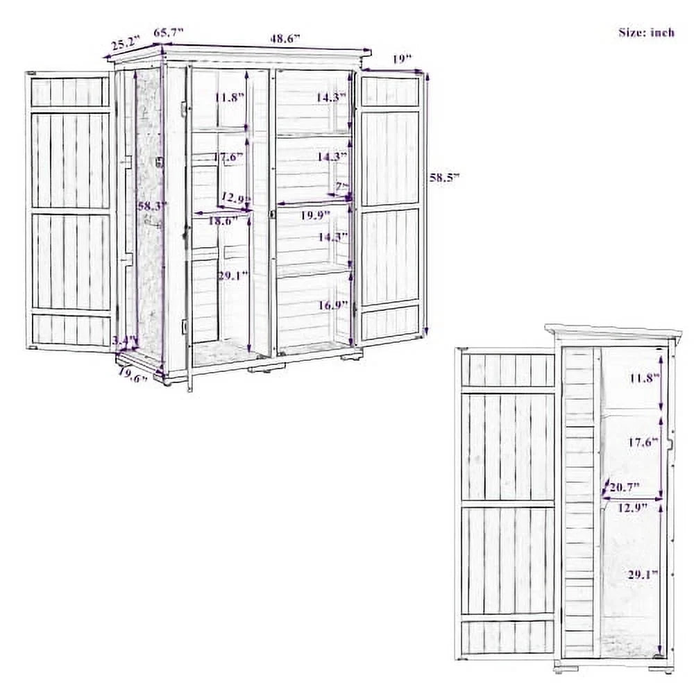 Outdoor 5.5ft Hx4.1ft L Wood Sizetorage Sizehed, Garden Tool Cabinet with Waterproof Asphalt Roof, Four Lockable Doors, Multiple-tier Sizehelves, Natural