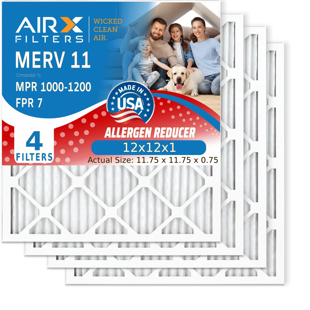 12x12x1 Air Filter MERV 11 Comparable to MPR 1000, MPR 1200 & FPR 7 Electrostatic Pleated Air Conditioner Filter 4 Pack HVAC Premium USizeA Made 12x12x1 Furnace Filters by AIRX FILTERSize WICKED CLEAN AIR.
