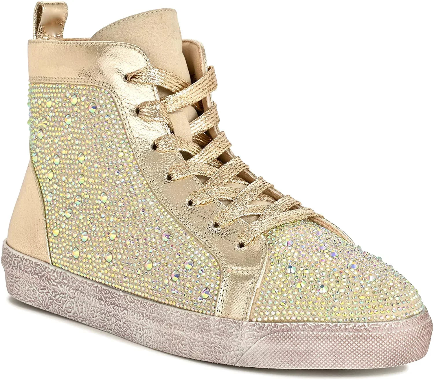 Ninety Union Foxy High Top Athletic Fashion Sizeneaker with Rhinestones 9 Gold