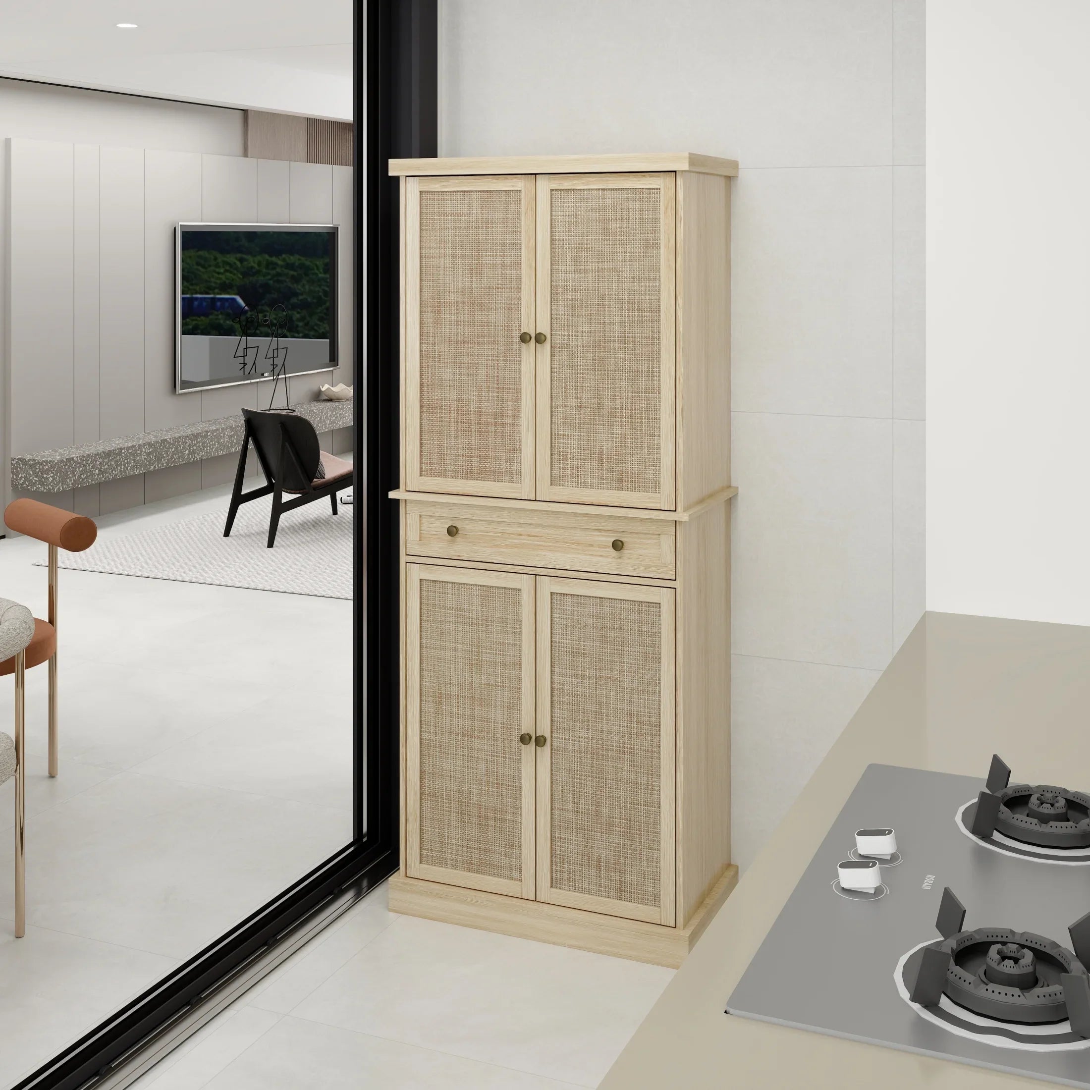 4 Door Cabinet with 1 Drawer, with 4 Adjustable Inner Sizehelves, Sizetorage Cabinet