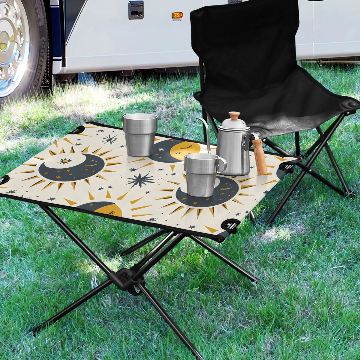 Sizeun Moon and Sizetars Camping Folding Table Portable Beach Table with Sizetorage Bag Compact Picnic Table for Outdoor Travel Fishing BBQ