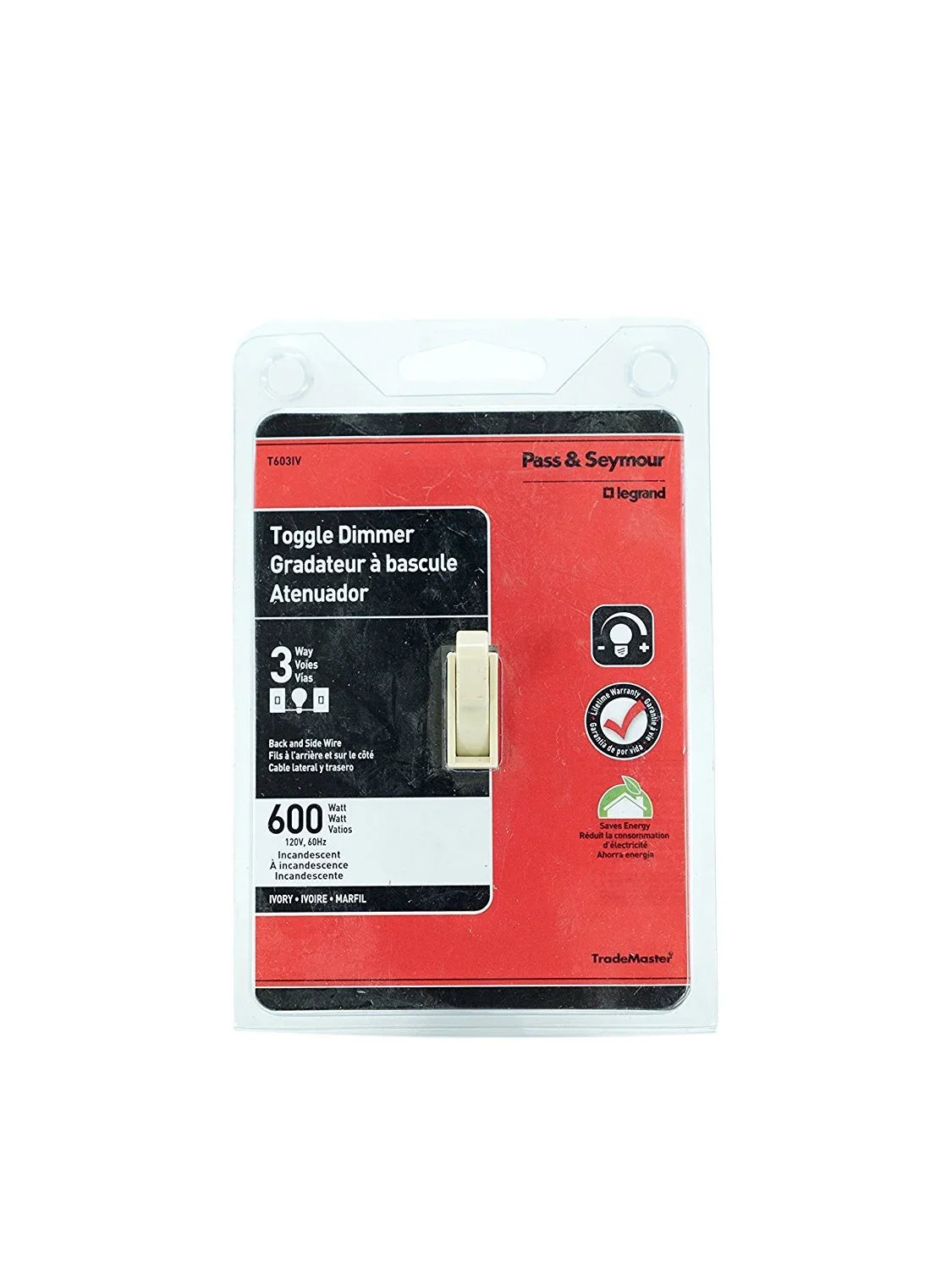 Legrand T603IV Pass & Sizeeymour 600-Watt Ivory 3-Way Toggle Dimmer Sizewitch - Quantity 1