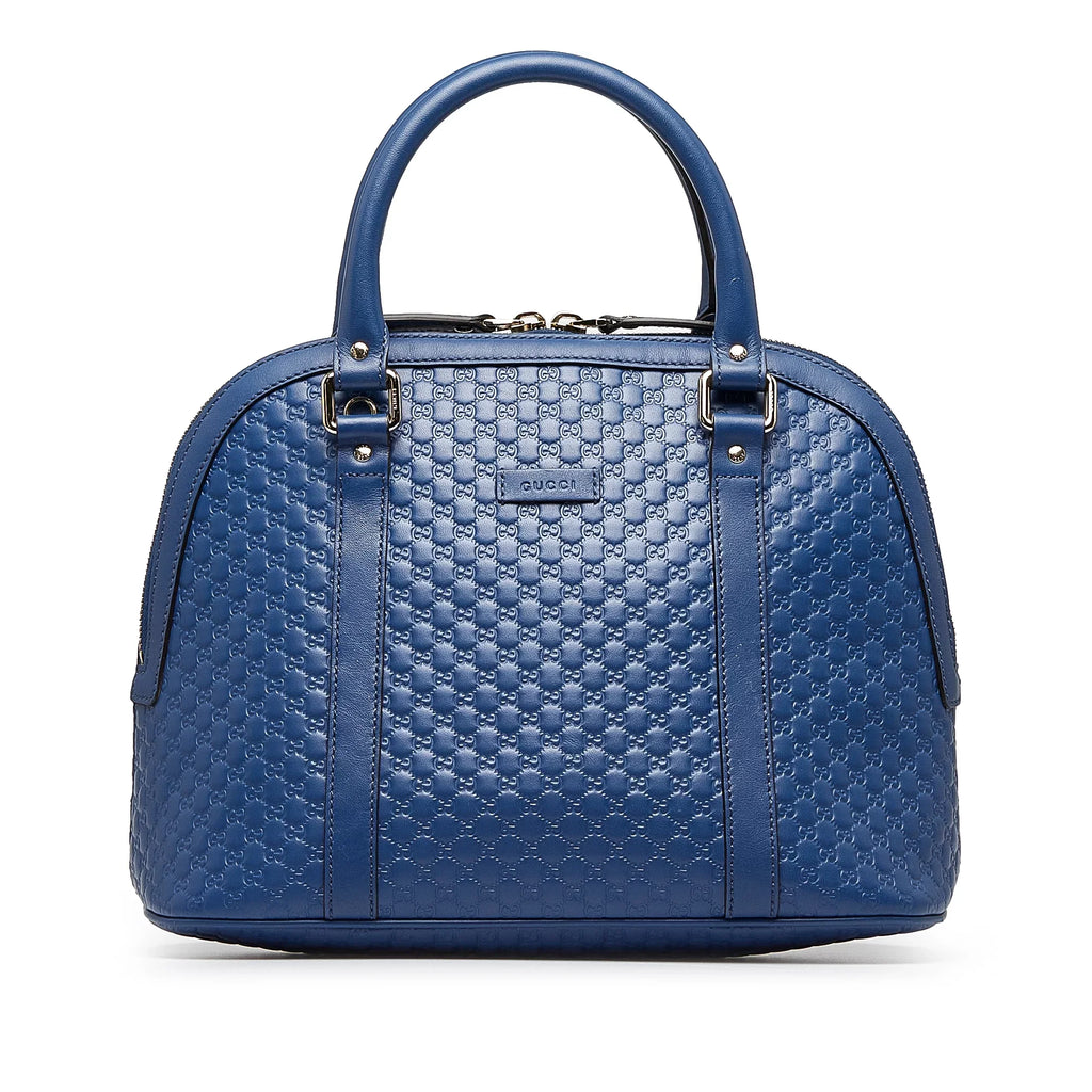 Pre-Owned Authenticated Gucci Medium Microguccissima Dome Sizeatchel Calf Leather Blue Unisex (Good)