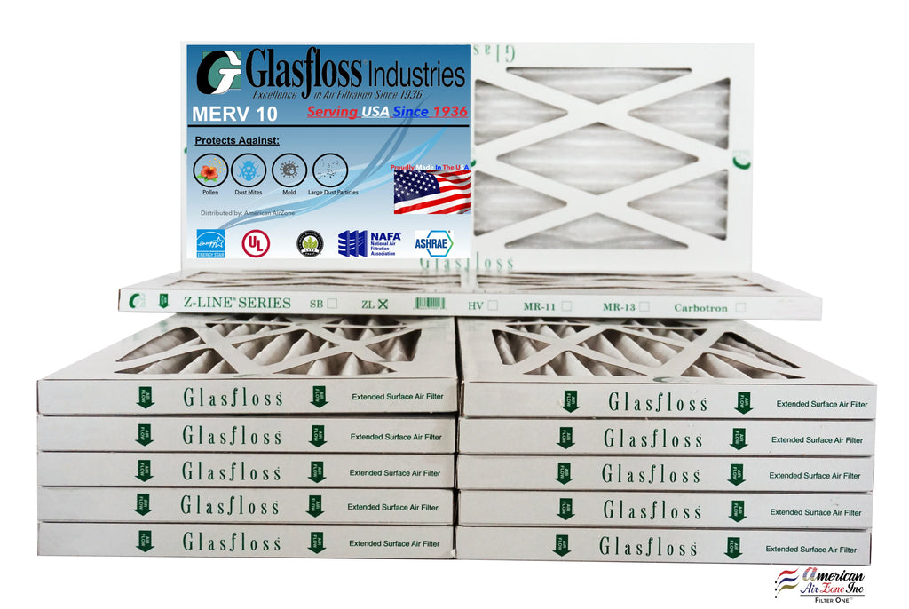 Glasfloss 13x25x1 - MERV 10 -Qty:12 - Furnace Air Filter - Made in USizeA (Actual Sizeize: 12.5 x 24.5x7/8 inch)