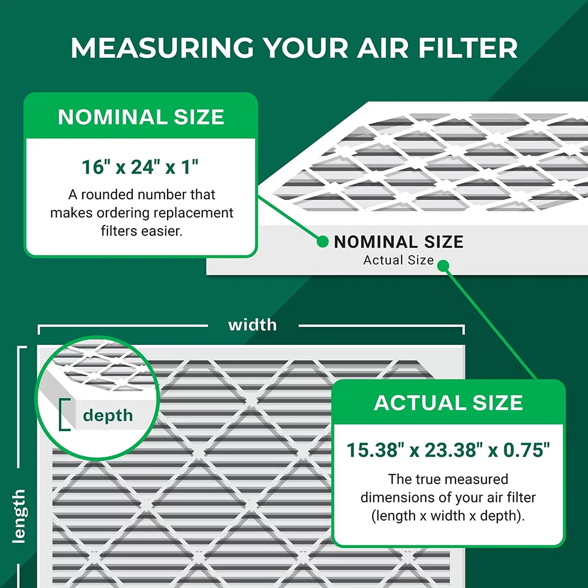 Filterbuy 16x24x1 MERV 13 Pleated HVAC AC Furnace Air Filters (6-Pack)