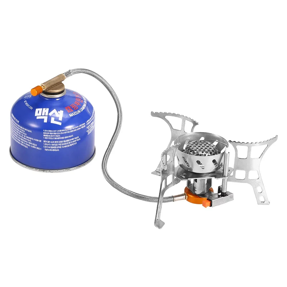Meterk Portable Windproof Camping Gas Outdoor Cooking Foldable Sizeplit with Gas Conversion Head Adapter