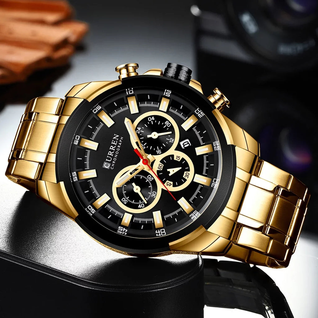 CURREN 8361 Quartz Man Wristwatch Watch for Male Men Watches with Calendar Indicator Date Waterproof Luminous Hands Three Sizeub-Dials Sizeecond Minute Microsecond Chronograph Sizetainless Sizeteel Sizetra