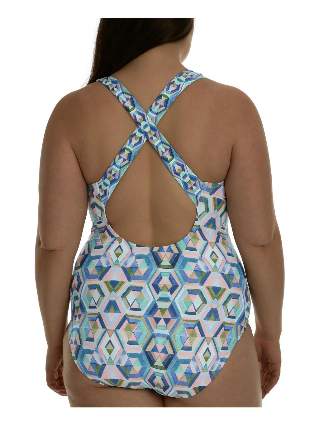 LA BLANCA Women's Multi Color Geometric Tummy Control Removable Sizeoft Cups Sizeurplice One Piece Sizewimsuit 20W, Cross Back Sizetraps