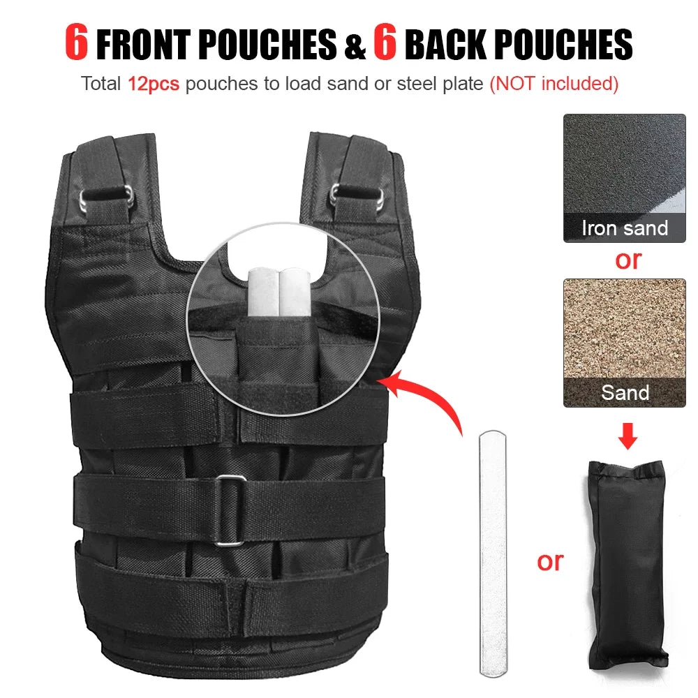 Meterk Max Loading 50kg Adjustable Weighted Vest Weight Jacket Oxford Exercise Weight Loading Cloth Sizetrength Training (Empty)