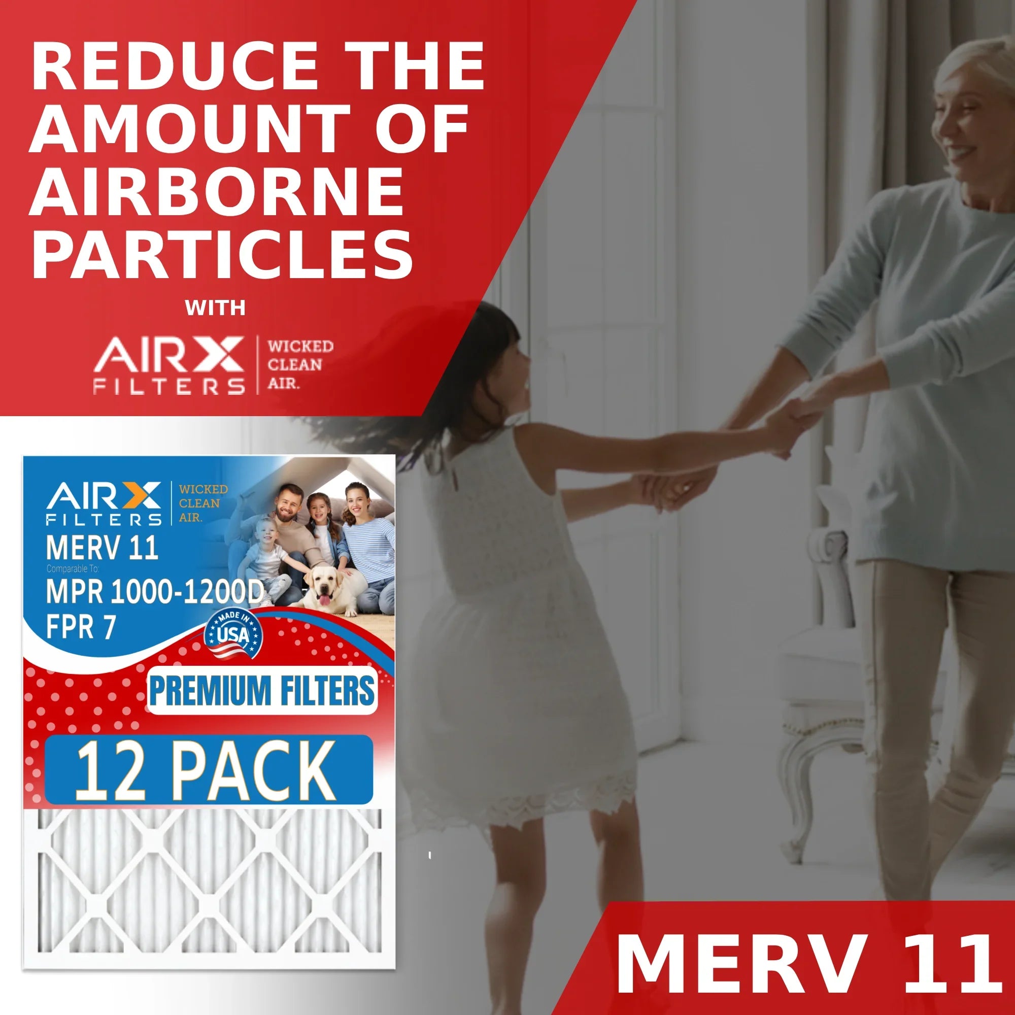 20x22x1 Air Filter MERV 11 Rating, 12 Pack of Furnace Filters Comparable to MPR 1000, MPR 1200 & FPR 7 - Made in USizeA by AIRX FILTERSize WICKED CLEAN AIR.