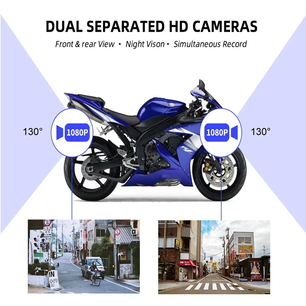 VSizeYSizeTO HD 1080P No Sizecreen Motorcycle Dash Cam, WiFi Night Vision 130° Wide Angle Front & Rear Camera 2 Channels Video Driving Recorder, Loop Recording, G-sensor