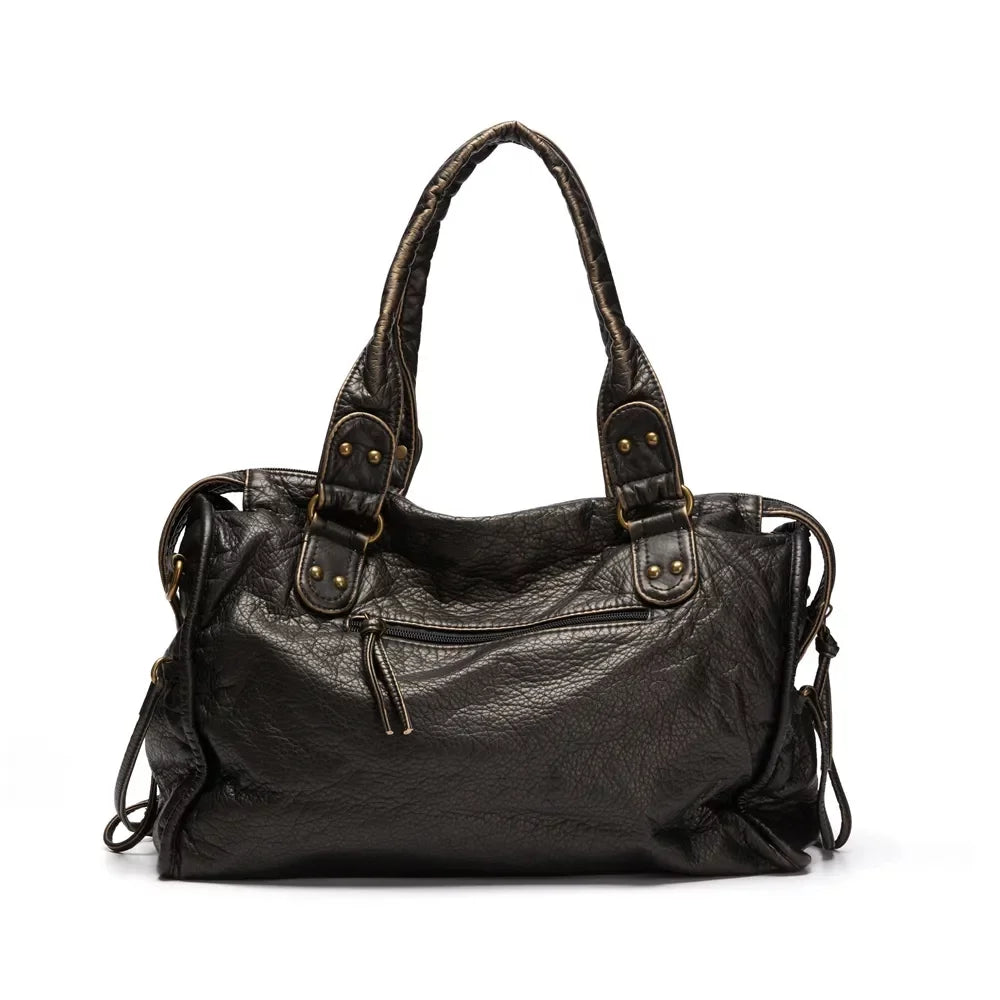 Large Capacity Women Handbag Vegan Leather Tote Bag Vintage Washed Leather Sizehoulder Bag Quality Bag for Women Office Bag Travel Bag