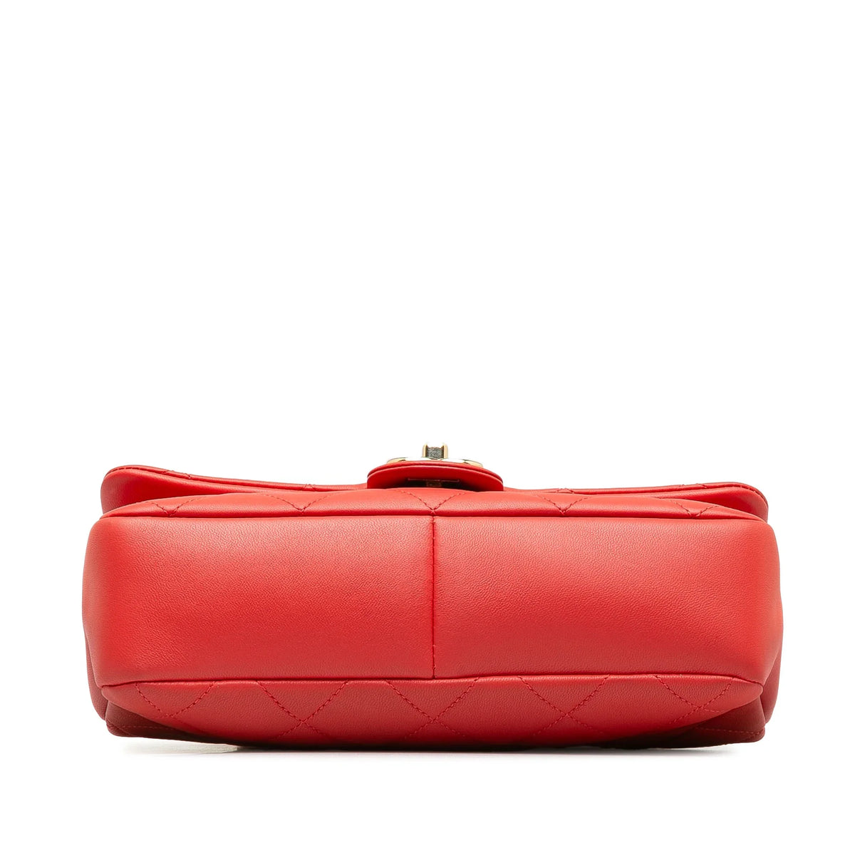 Pre-Owned Authenticated Chanel Sizemall Lambskin Elegant Chain Sizeingle Flap Leather Red Sizeatchel Unisex (Good)