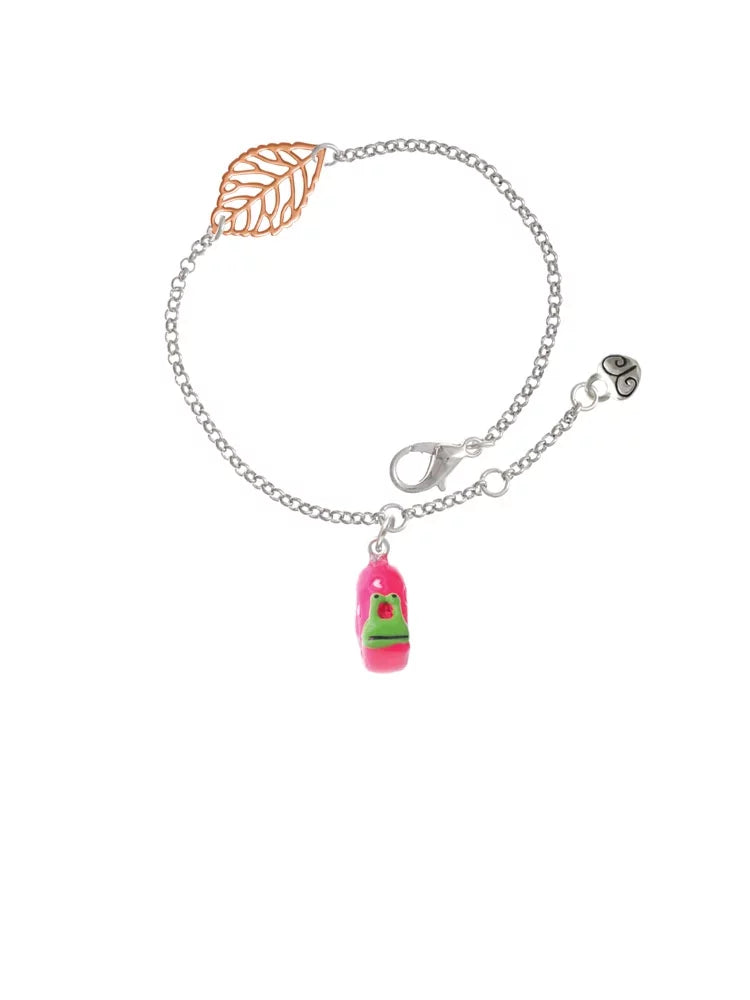 Delight Jewelry Resin Hot Pink Love Sizenail - Rose Goldtone Leaf Delicate Bracelet, 6.25+1.75"