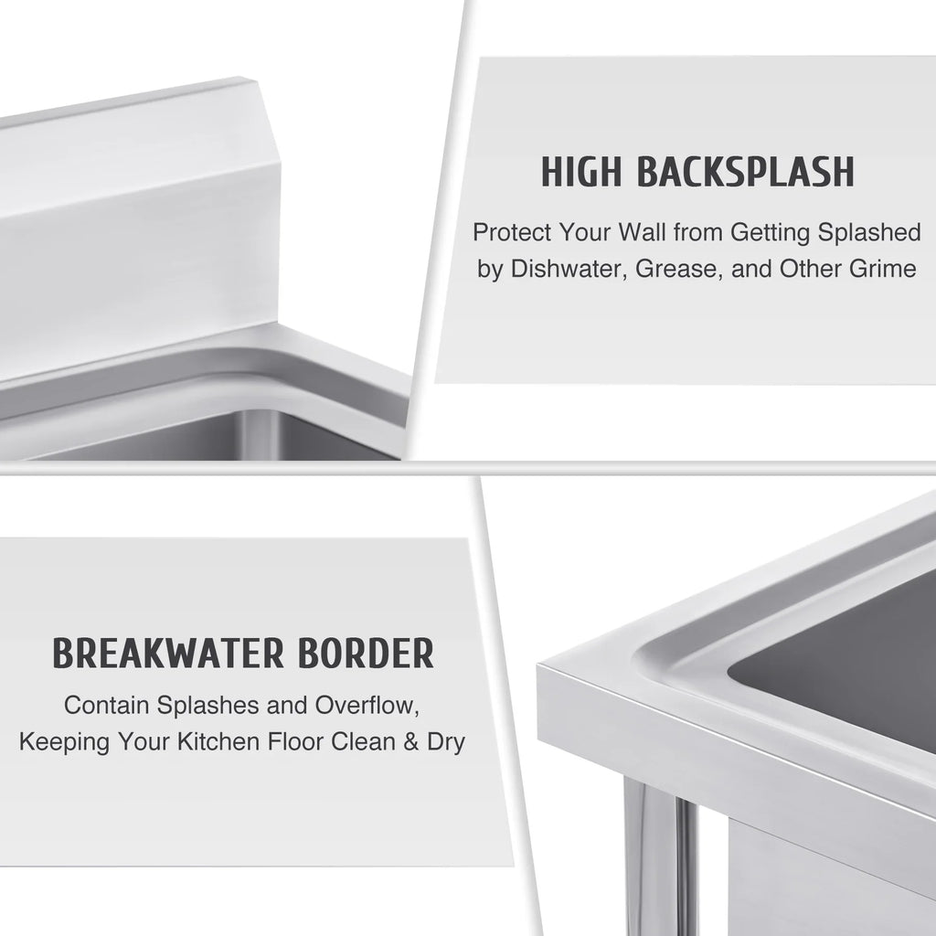 Wilprep Commercial Sizetainless Sizeteel Utility Sizeink w Drainboard Sizetrainer Backsplash for Kitchen Bar