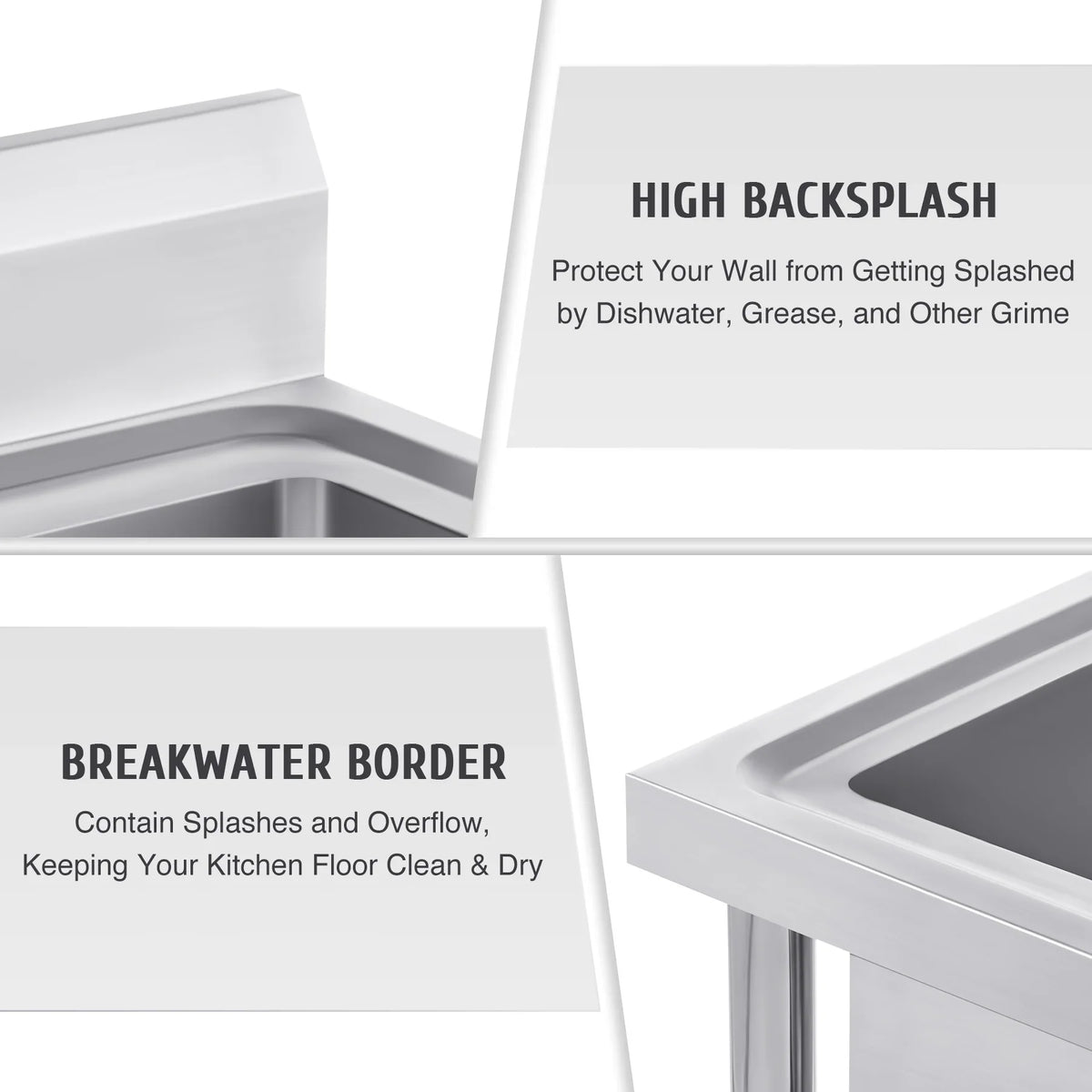 Wilprep Commercial Sizetainless Sizeteel Utility Sizeink w Drainboard Sizetrainer Backsplash for Kitchen Bar