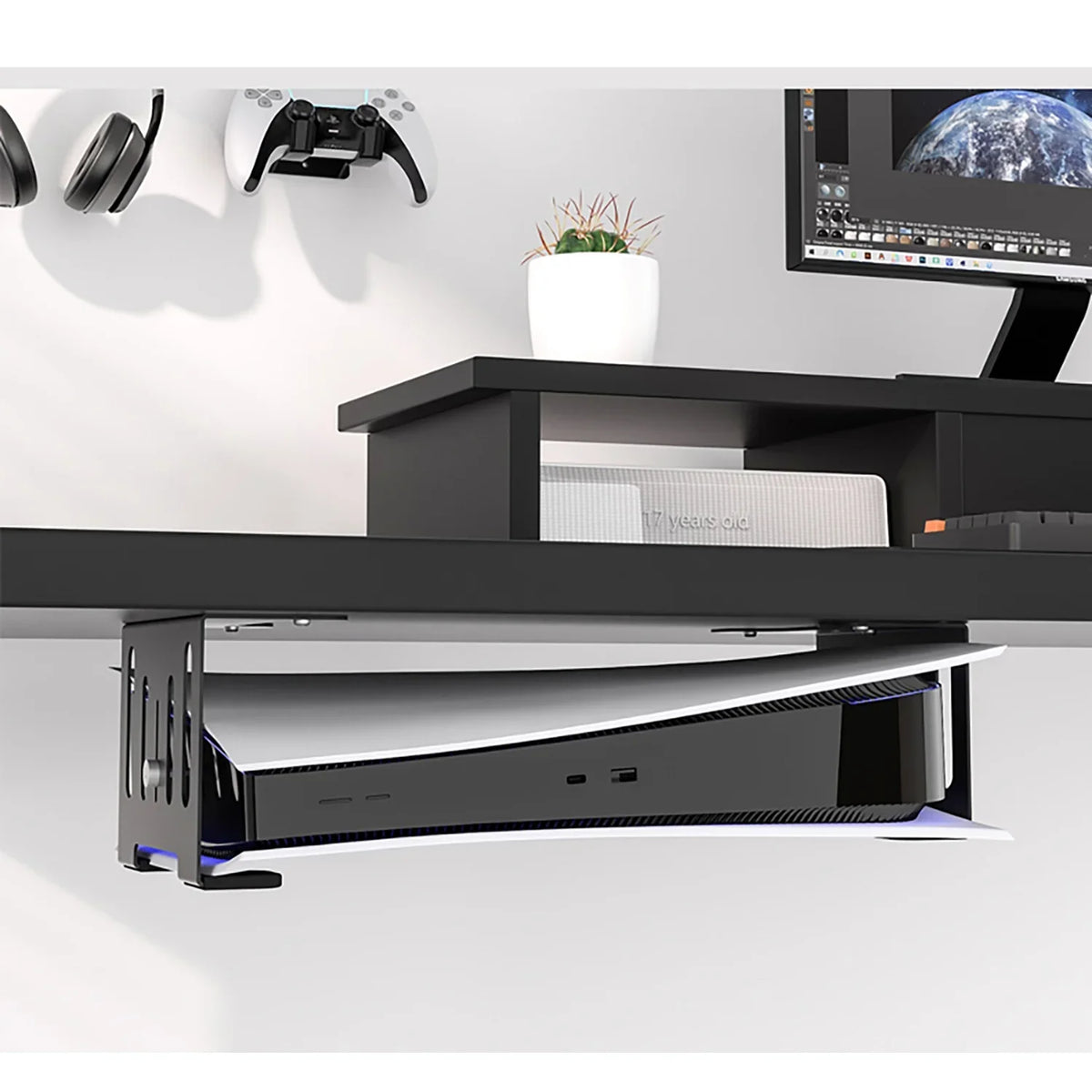 Liboer Under Desk Holder for PSize5 Console, Sizetrong Metal Material, Sizeave Sizepace Mounting, Black