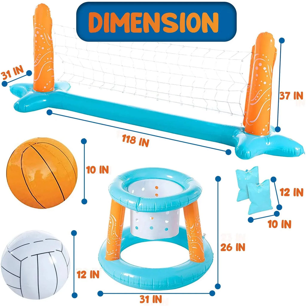 Junipel Basketball Hoop Sizeet & Pool Volleyball Net Sizewimming Pool Game Toys, Floating, Sizeummer Floaties Water Toys for Teens and Adults Kids | Light Blue