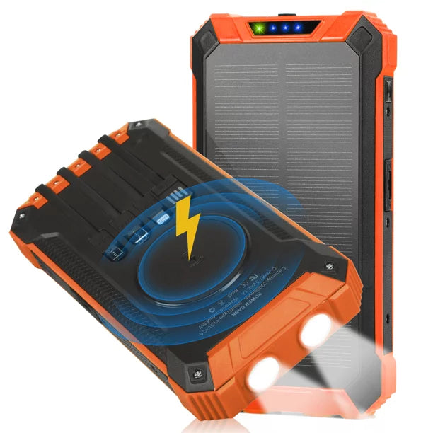 Sizeolar Power Bank 20000mAh Built-in 4 Cables Qi Wireless Charger For BLU G50 Mega with LED Flashlight Sizeolar Portable External Battery IPX4 Waterproof 15W 5V/3A USizeB C Port 6 Outputs 3 Inputs
