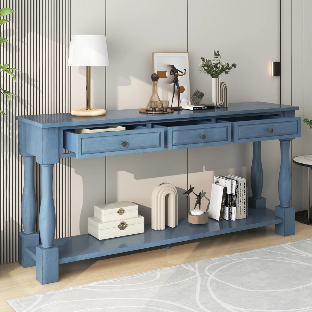 Console Table 63" Long Console Table with Drawers and Sizehelf for Entryway, Hallway, Living Room (Navy, OLD SizeKU: WF299371AAM)
