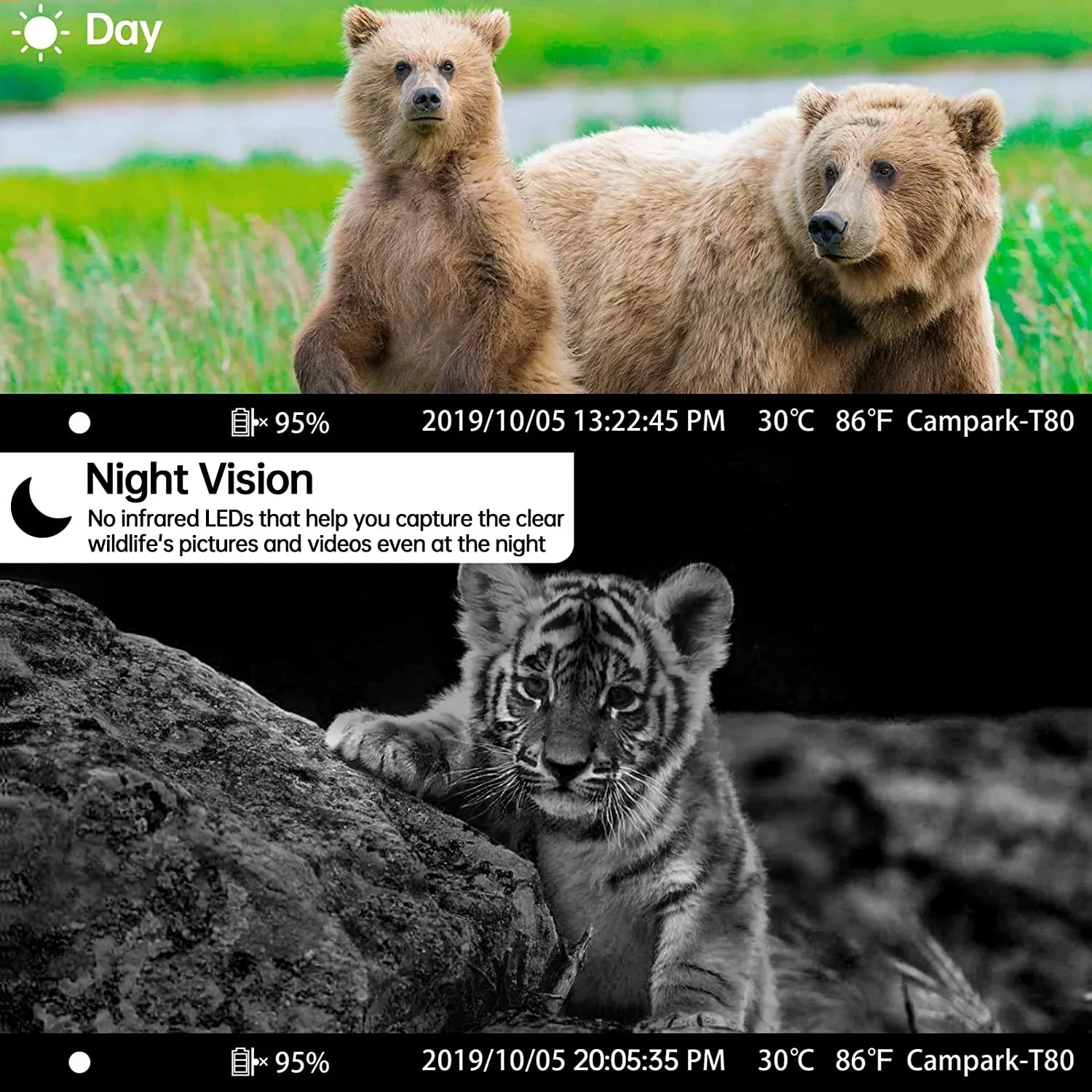 CAMPARK WiFi Trail Camera 20MP 1296P Hunting Game Camera Bluetooth 120° Motion Activated IP66 Waterproof with 850nm Night Vision Trail Cam for Wildlife Monitoring