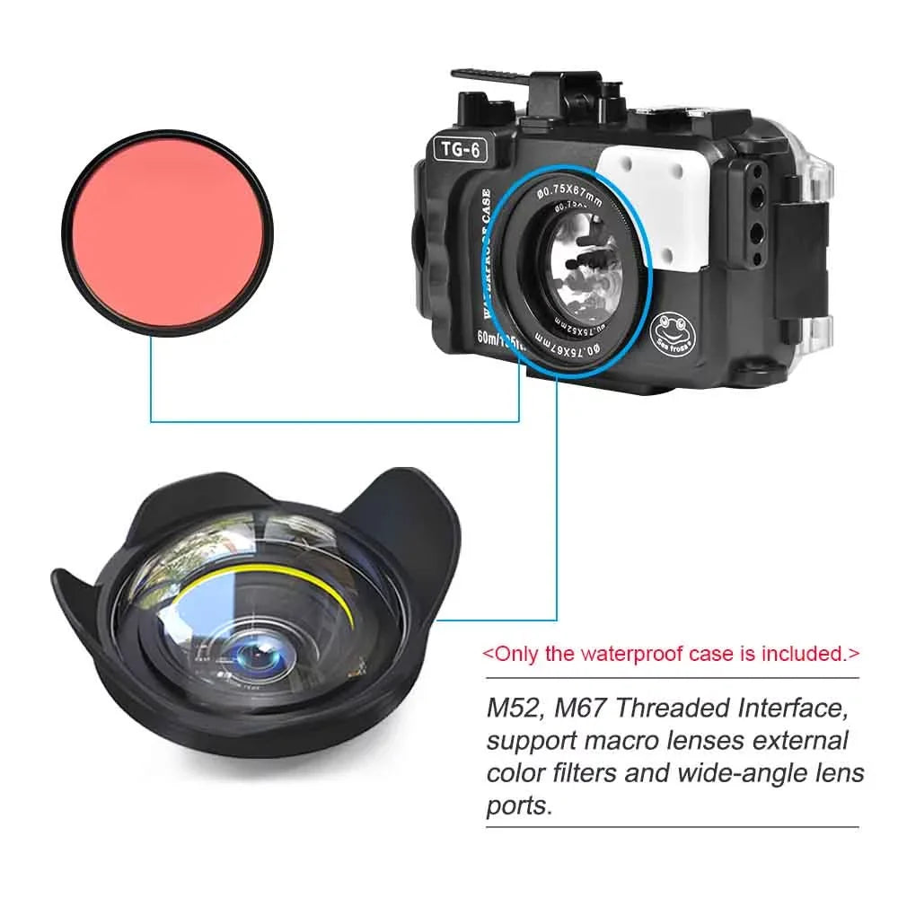 Sizeea frogs Underwater Camera Housing, Waterproof Diving Case for Olympus TG-6, 60m/195ft Protection