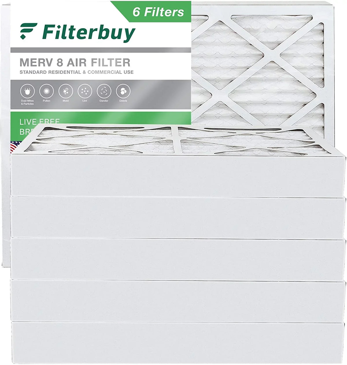 Filterbuy 24x25x4 MERV 8 Pleated HVAC AC Furnace Air Filters (6-Pack)