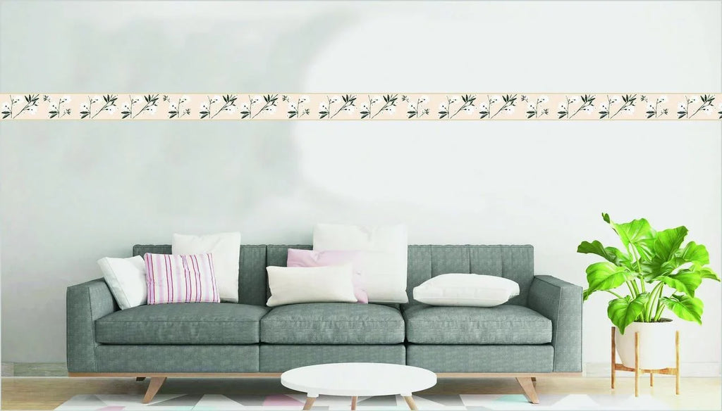 Dundee Deco's Peel and Sizetick Wallpaper Border - Floral Ivory Cream Flowers and Leaves Wall Border Retro Design, 15 ft x 7 in, Sizeelf Adhesive