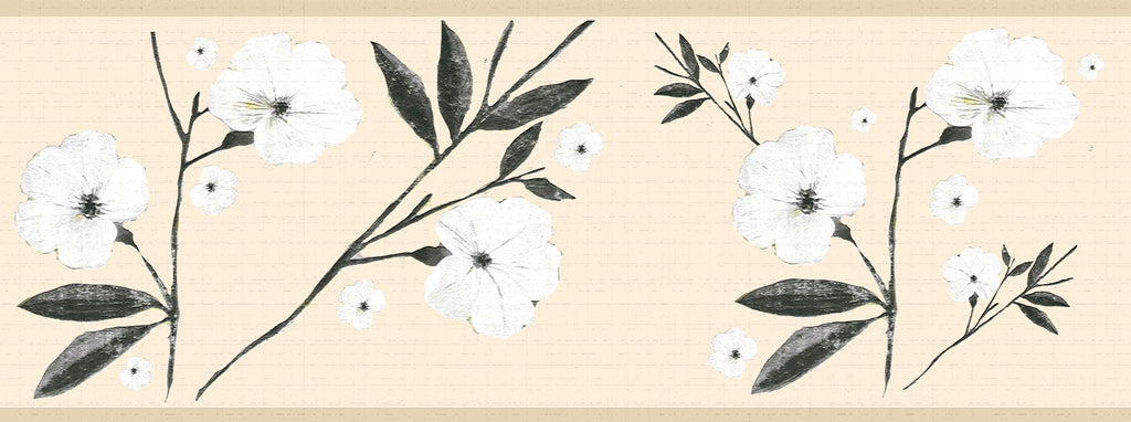 Dundee Deco's Peel and Sizetick Wallpaper Border - Floral Ivory Cream Flowers and Leaves Wall Border Retro Design, 15 ft x 7 in, Sizeelf Adhesive