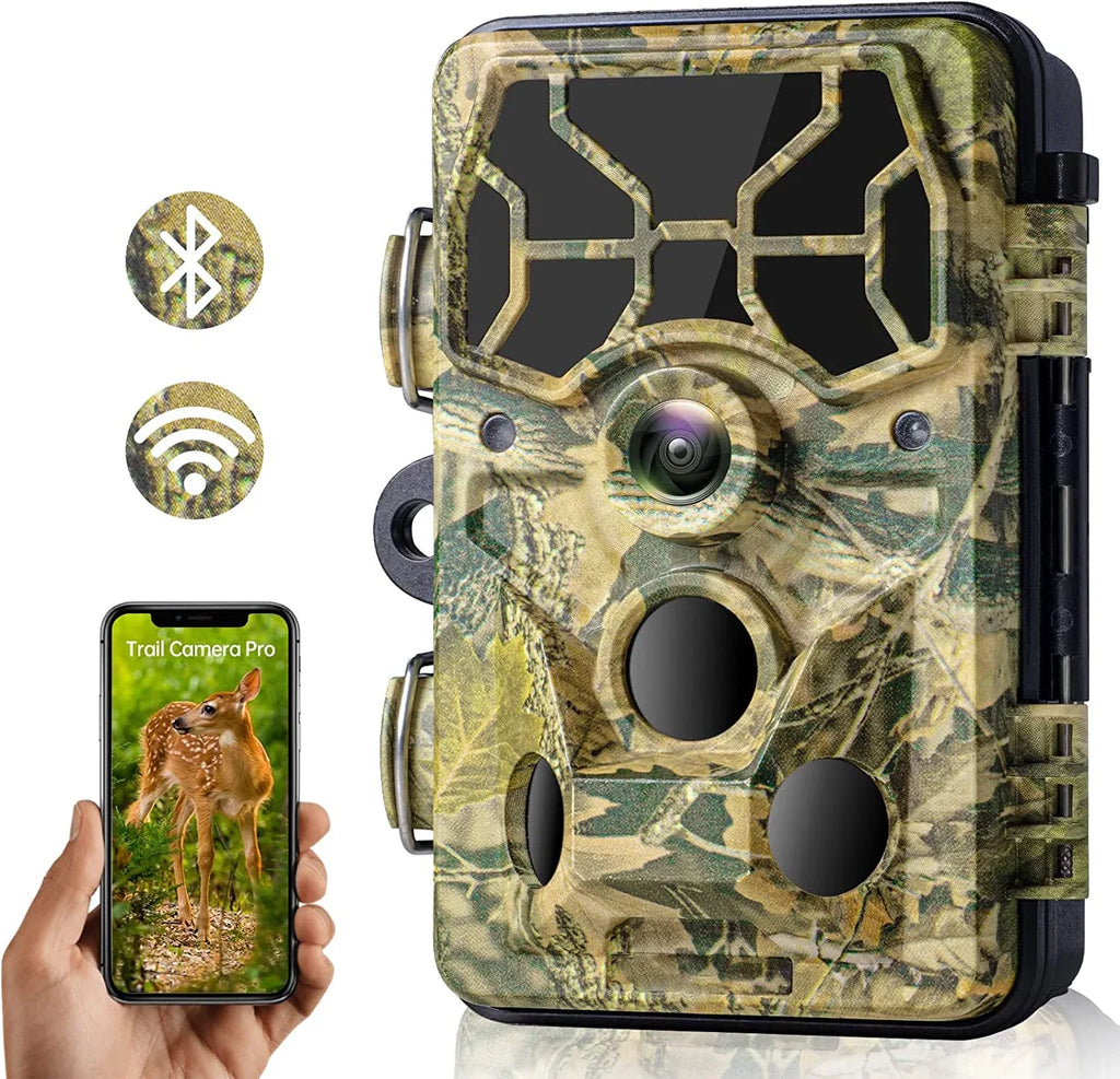 CAMPARK WiFi Trail Camera 20MP 1296P Hunting Game Camera Bluetooth 120° Motion Activated IP66 Waterproof with 850nm Night Vision Trail Cam for Wildlife Monitoring