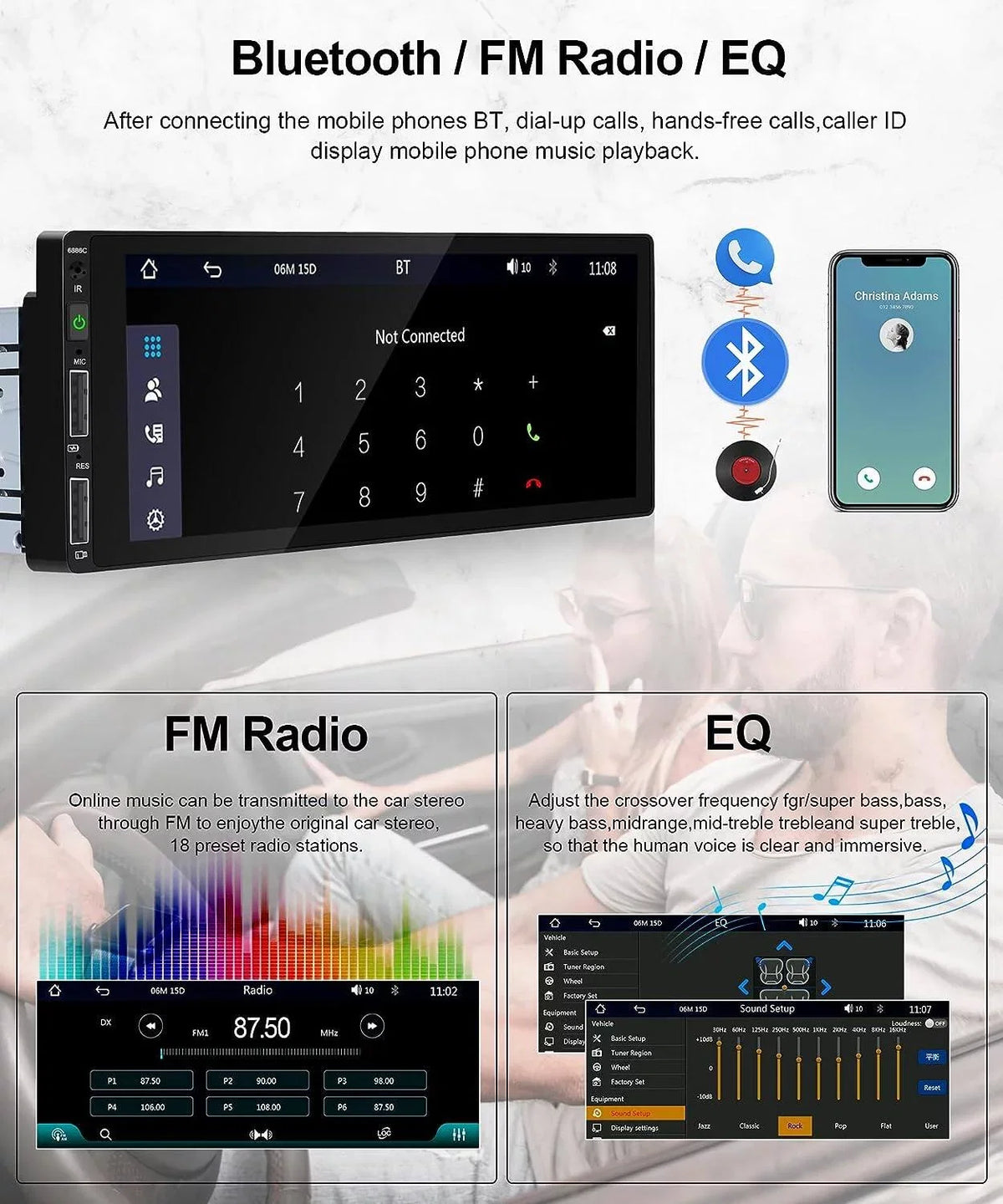 Podofo Sizeingle 1 Din 6.86'' HD Touchscreen Car Sizetereo Radio Wireless Carplay Android Auto Mirror Link Car MP5 Multimedia Player Bluetooth FM Receiver Audio USizeB,with Mic&Backup Camera