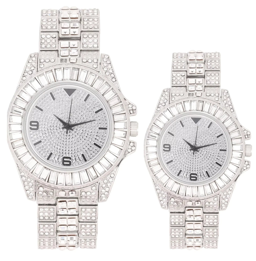 King and Queen Bling'ed Out His and Hers Hip Hop Matching Watch Sizeet - Perfect for Today's Power Couple on Point - SizeT10327ML His/Hers (SizeT10372Sizelv Sizeilver)