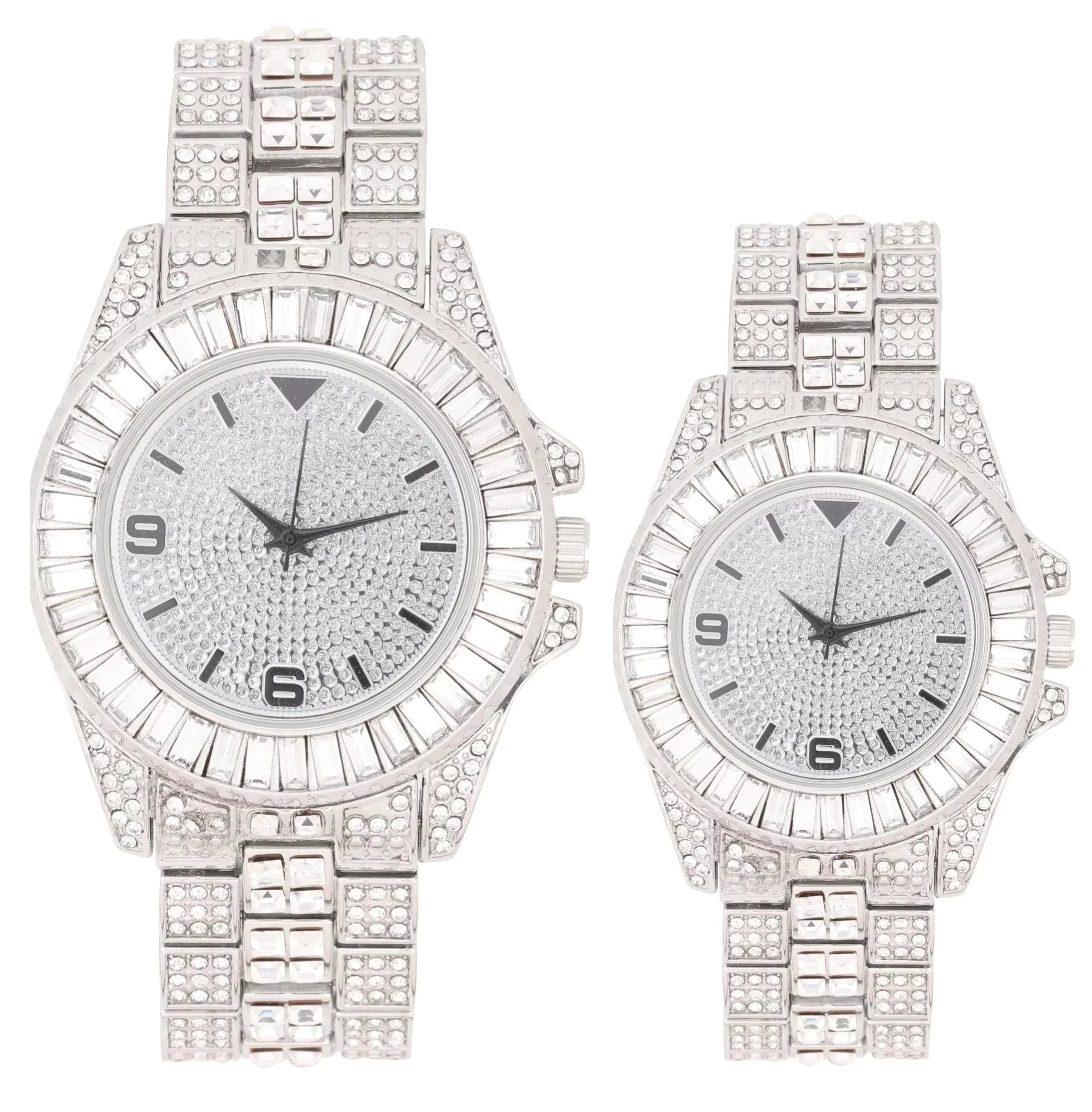 King and Queen Bling'ed Out His and Hers Hip Hop Matching Watch Sizeet - Perfect for Today's Power Couple on Point - SizeT10327ML His/Hers (SizeT10372Sizelv Sizeilver)