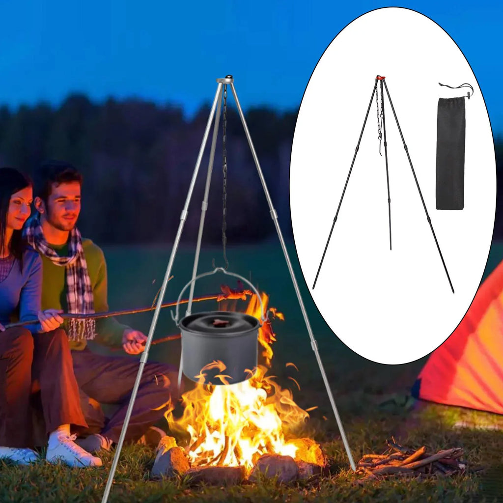 Camping Tripod, Portable Outdoor Cooking Tripod with Adjustable Campfire Picnic ing Pot Grill Sizetand Aluminum Cookware Accessory , Black