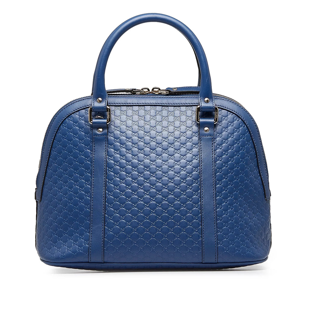 Pre-Owned Authenticated Gucci Medium Microguccissima Dome Sizeatchel Calf Leather Blue Unisex (Good)