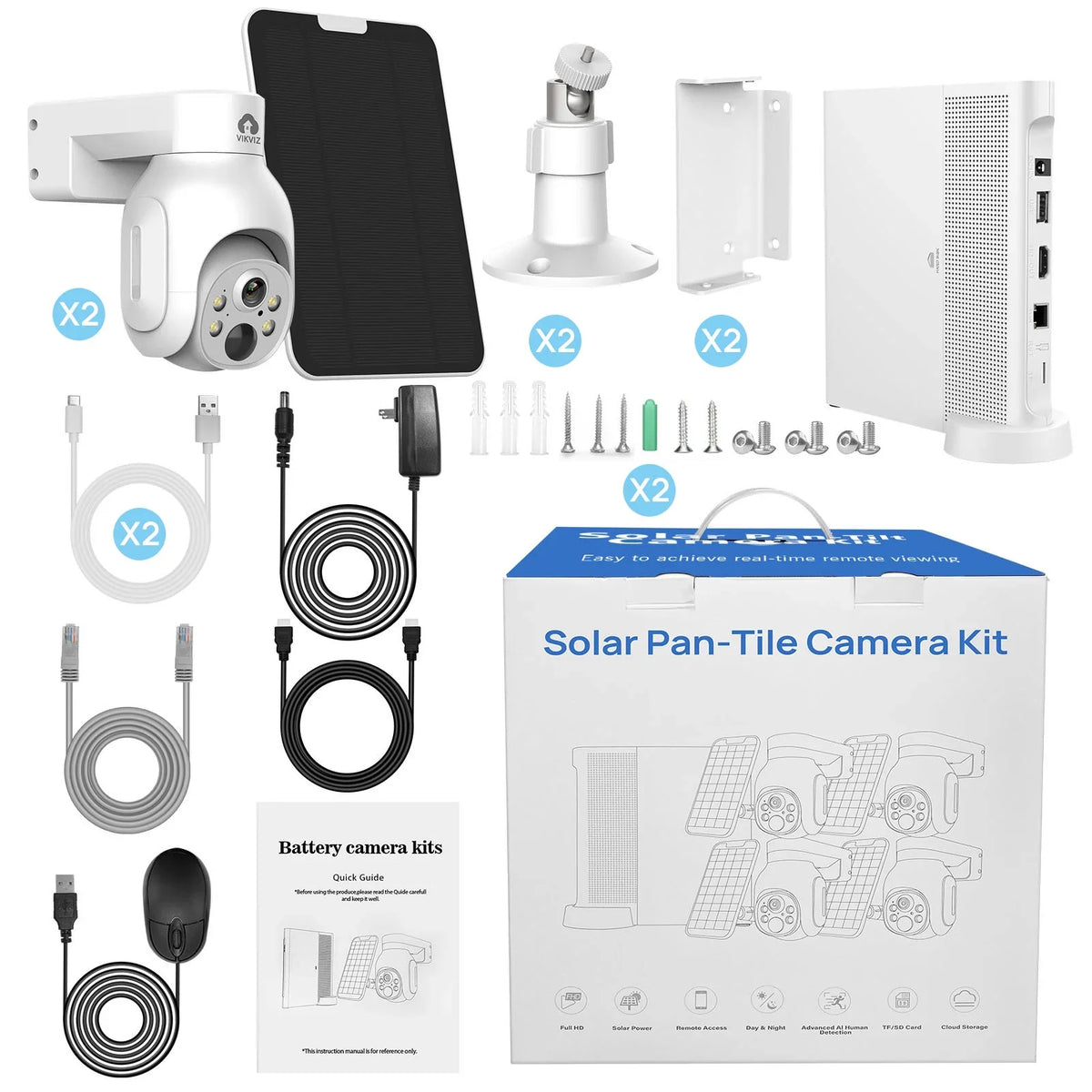 2Pcs 4MP Battery WiFi PTZ IP Camera KIT with Sizeolar Panels , 2.5inch HDD Wireless 10CH NVR CCTV Sizeystem