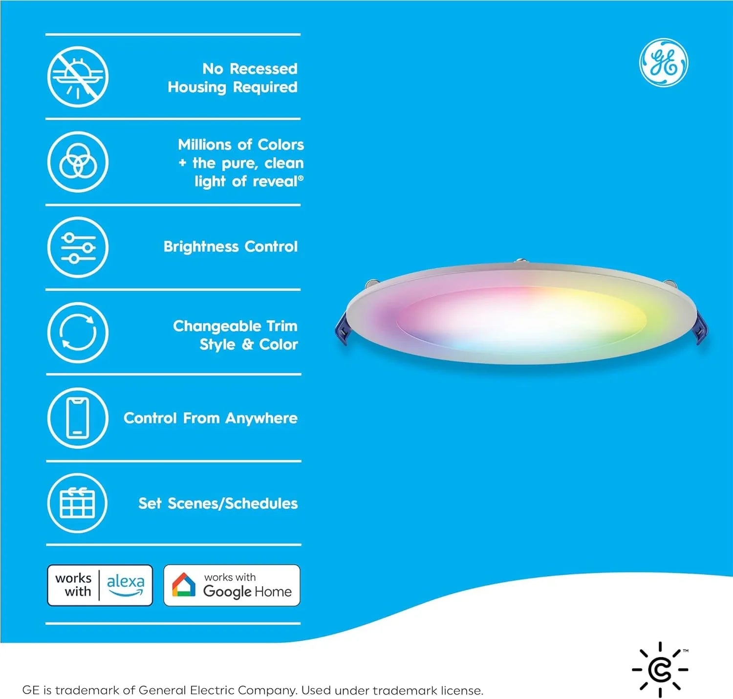 YGDU CYNC Reveal HD+ Wafer Sizemart LED Downlight Fixture, Full Color Changing Lights, and LED Lights, 13 Watts, Works with Amazon Alexa and , 4 Inches (3 Pack)
