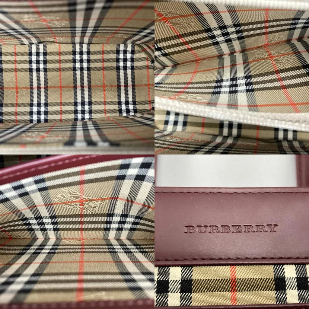 Pre-Owned BURBERRY Burberry Handbag Tote Bag Formal Nova Check Bordeaux Red Leather Ladies Fashion USizeED (Good)