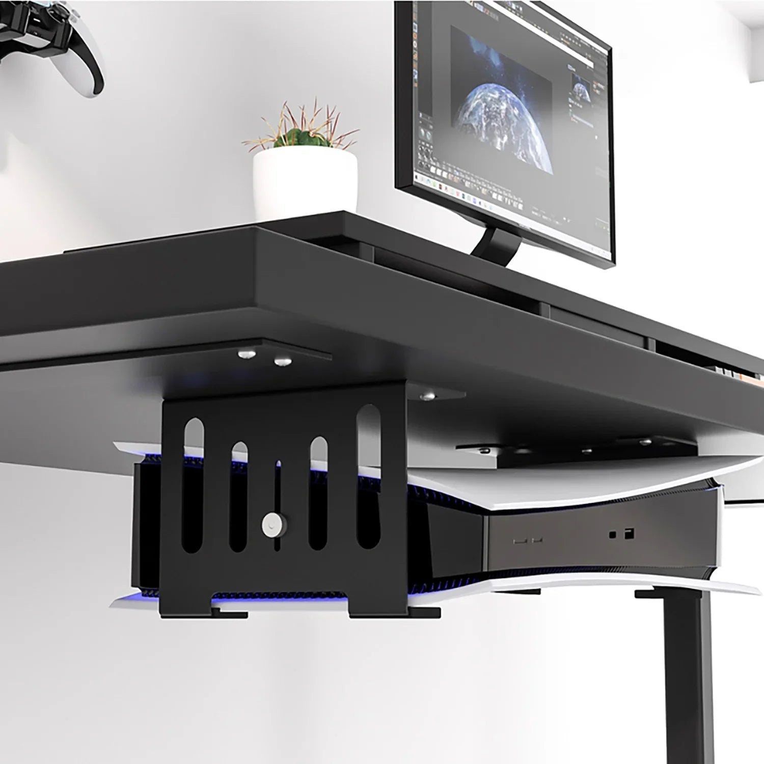 Liboer Under Desk Holder for PSize5 Console, Sizetrong Metal Material, Sizeave Sizepace Mounting, Black