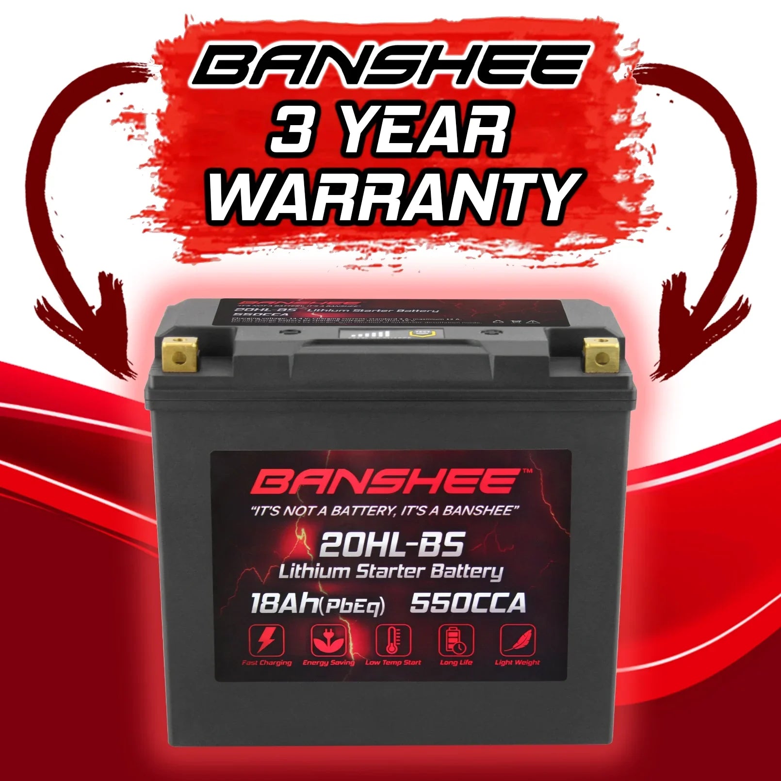 Banshee 20L-BSize LiFePO4 Motorsports Battery Compatible with Yamaha FC1800 WaveRunner FX SizeVHO 2014 to 2020