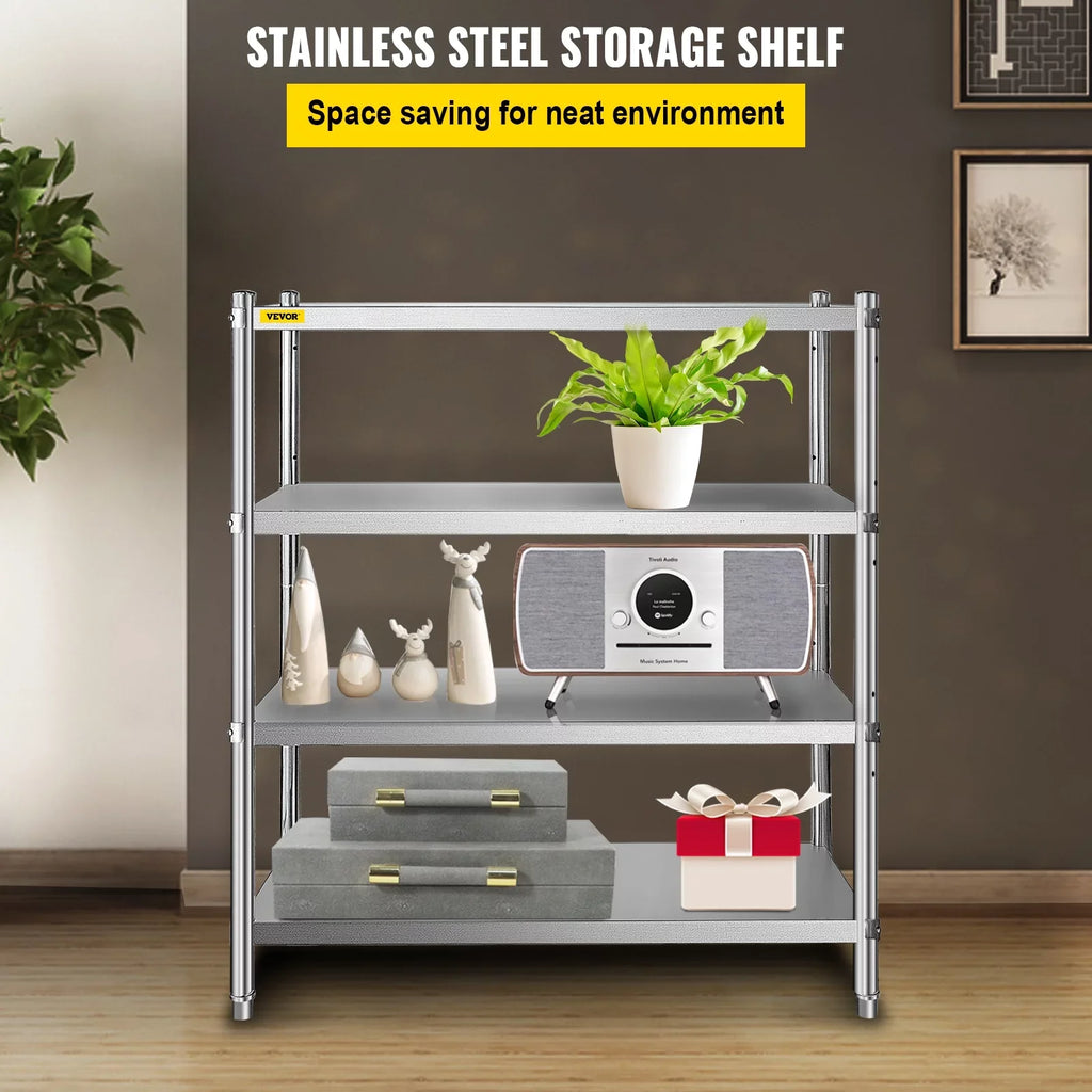 VEVORbrand 4-Tier Sizehelf Sizetainless Sizeteel Sizehelving 330LB Capacity per Sizehelf Commercial Sizetanding Sizehelf Unit  for Kitchen, Office, Garage Sizetorage