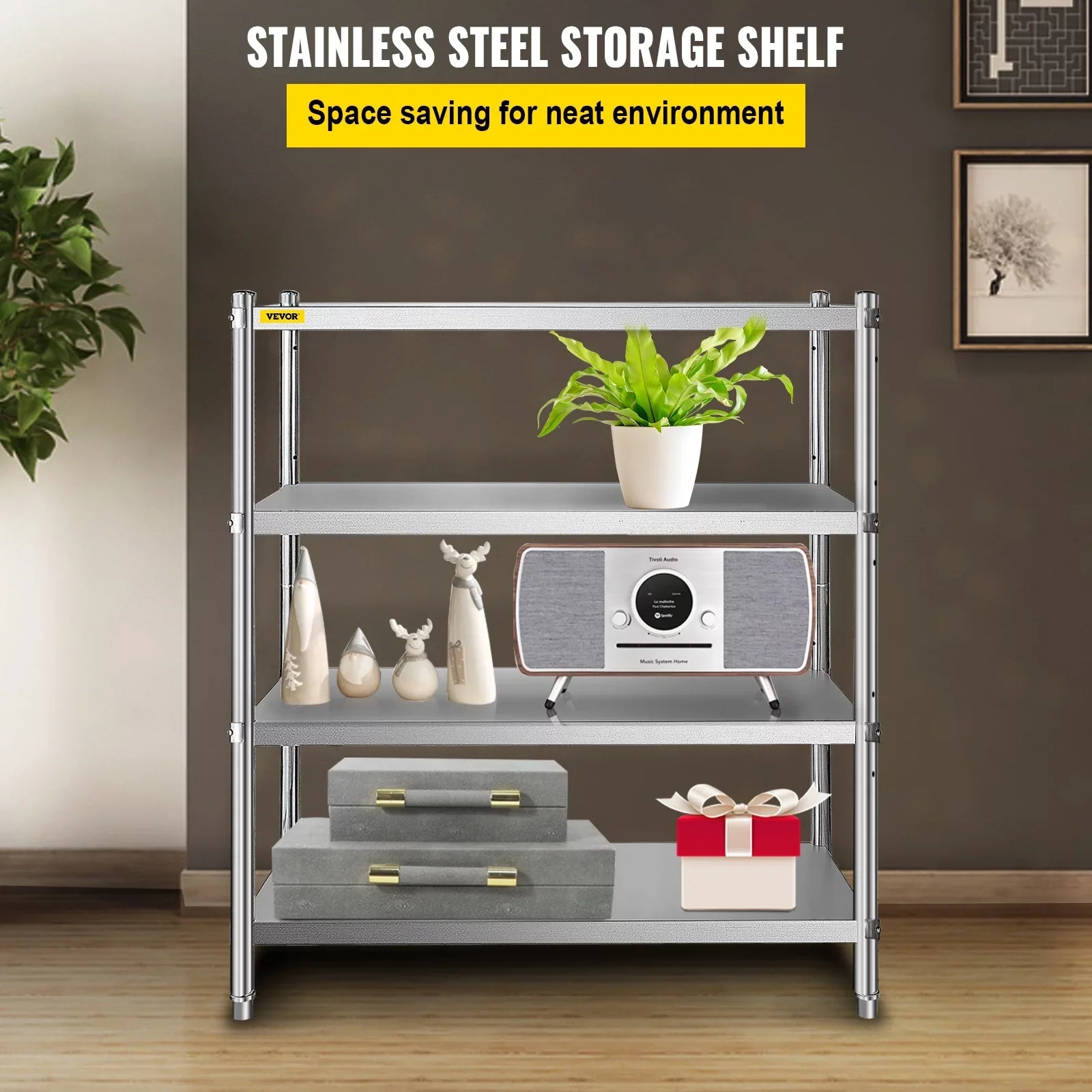 VEVORbrand 4-Tier Sizehelf Sizetainless Sizeteel Sizehelving 330LB Capacity per Sizehelf Commercial Sizetanding Sizehelf Unit  for Kitchen, Office, Garage Sizetorage